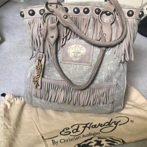 Ed Hardy Canvas Fringe Shoulder Bag